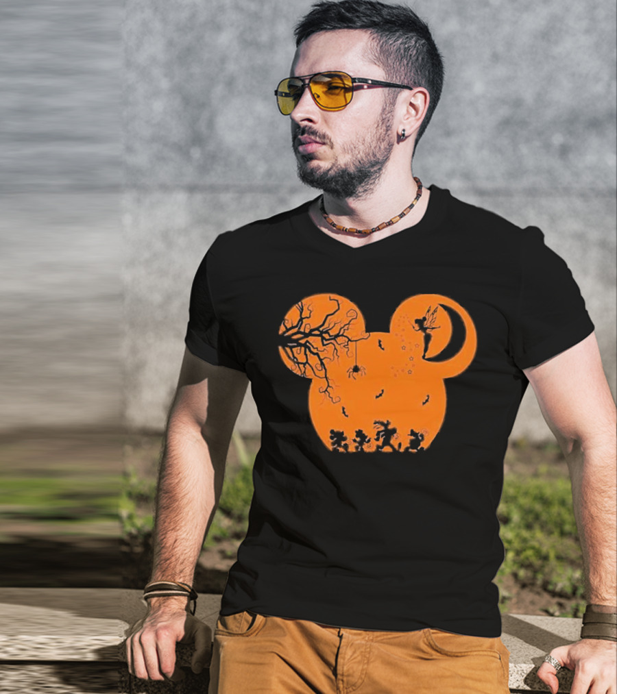 Disney Halloween Not So Scary Party Mickey Silhouette With Tinkerbell And Characters T-Shirt