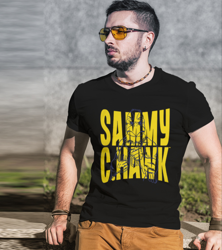 UNC Wilmington Seahawks Sammy C. Hawk Bold Yellow Text With Mascot Outline T-Shirt