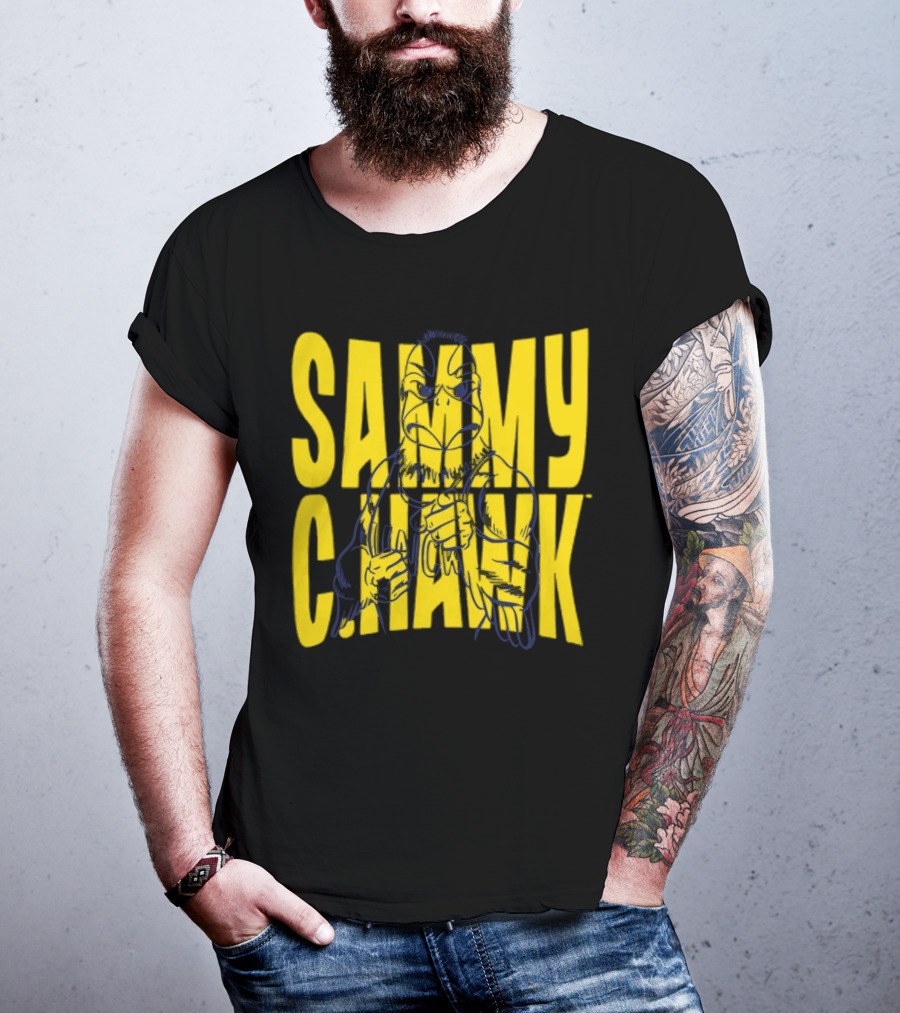 UNC Wilmington Seahawks Sammy C. Hawk Bold Yellow Text With Mascot Outline T-Shirt