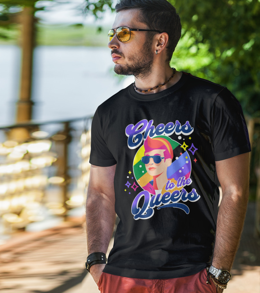Cheers To The Queers Pride Rainbow Sunglasses Retro 80s T-Shirt
