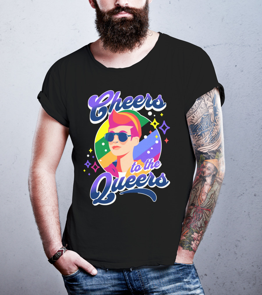 Cheers To The Queers Pride Rainbow Sunglasses Retro 80s T-Shirt