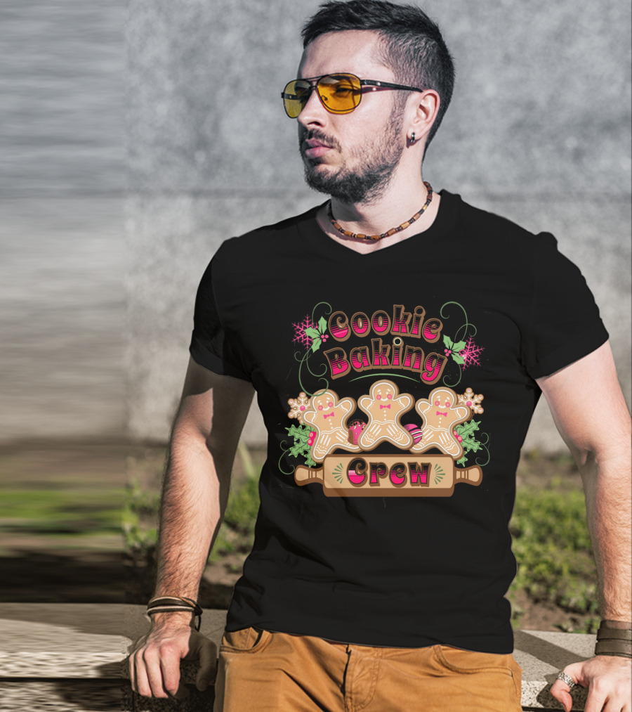Cookie Baking Crew Gingerbread Ginger Festive Holiday Snowflakes T-Shirt