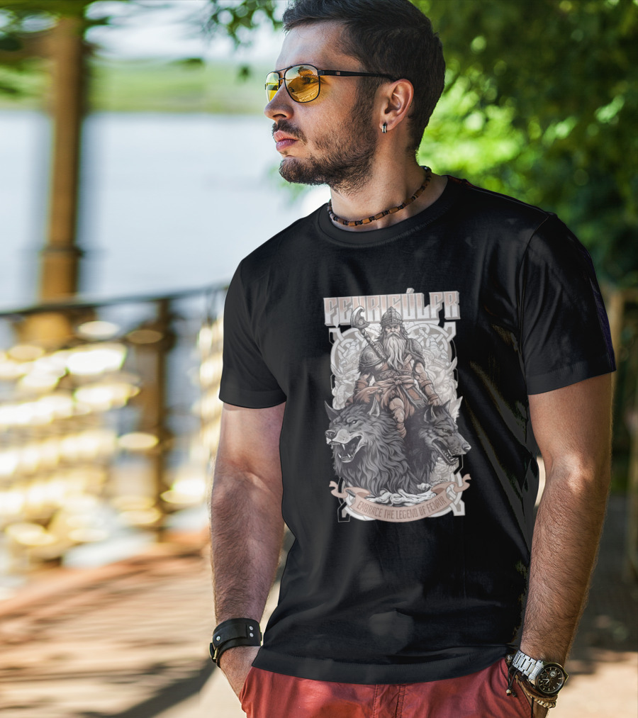 Fenrisúlfr Embrace The Legend Of Fenrir Viking Warrior With Wolves T-Shirt