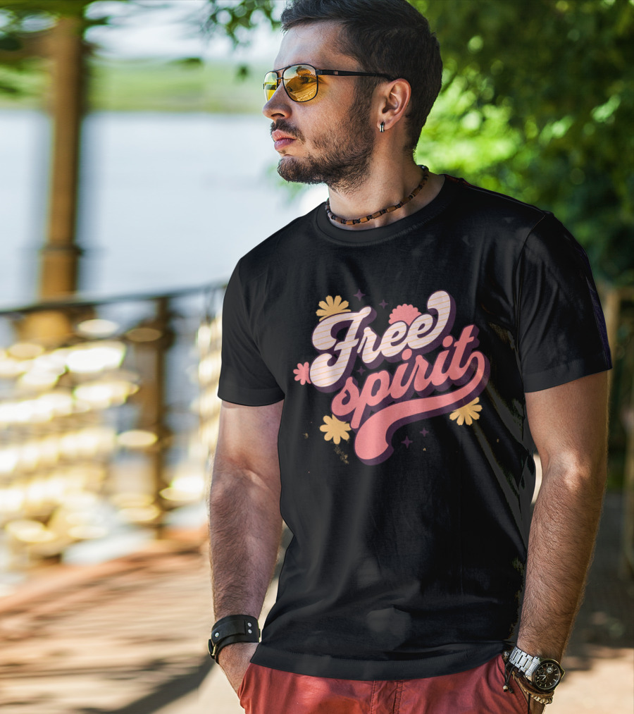 Free Spirit Retro Pink And Yellow Flowers T-Shirt