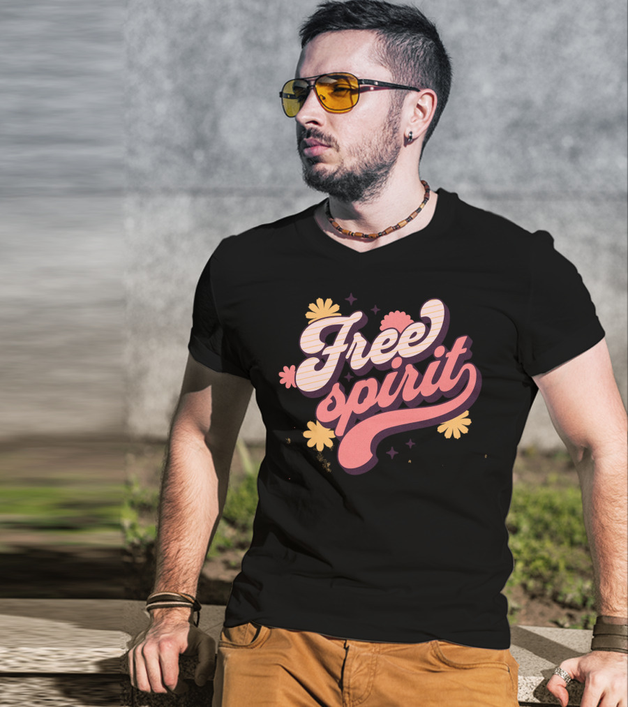 Free Spirit Retro Pink And Yellow Flowers T-Shirt