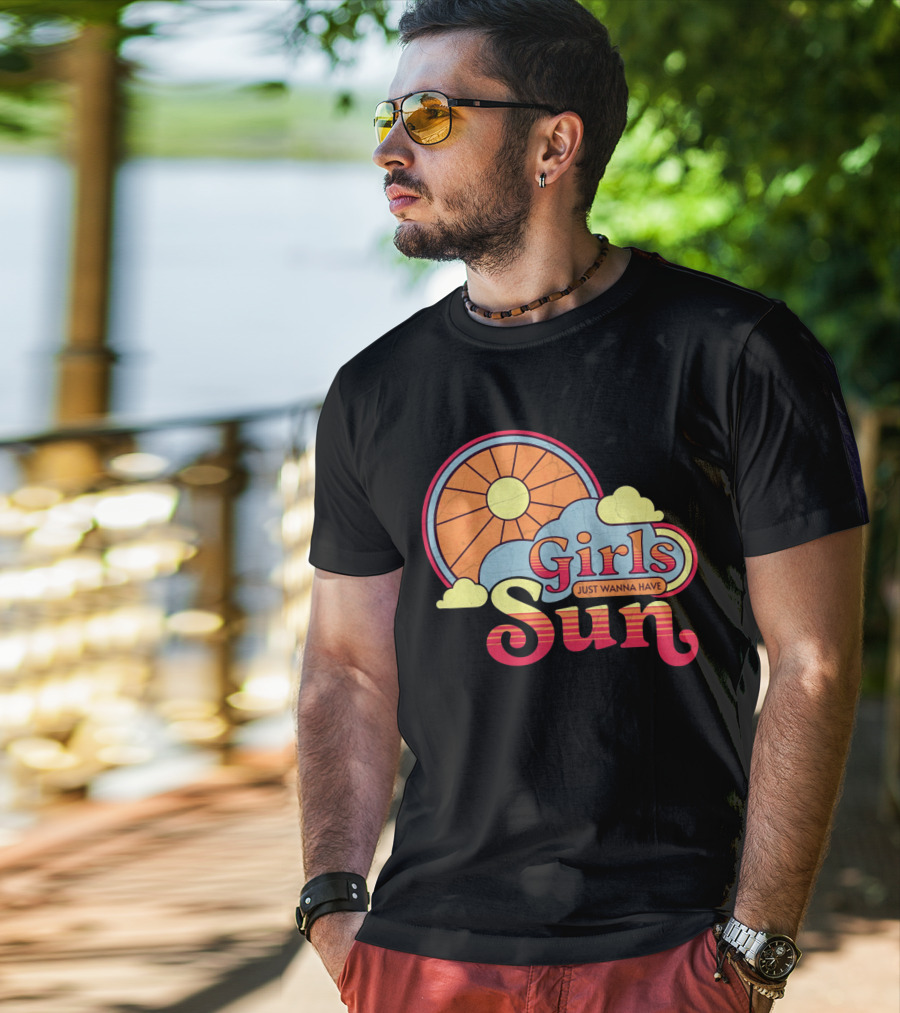 Girls Just Wanna Have Sun Retro Sunshine And Clouds T-Shirt