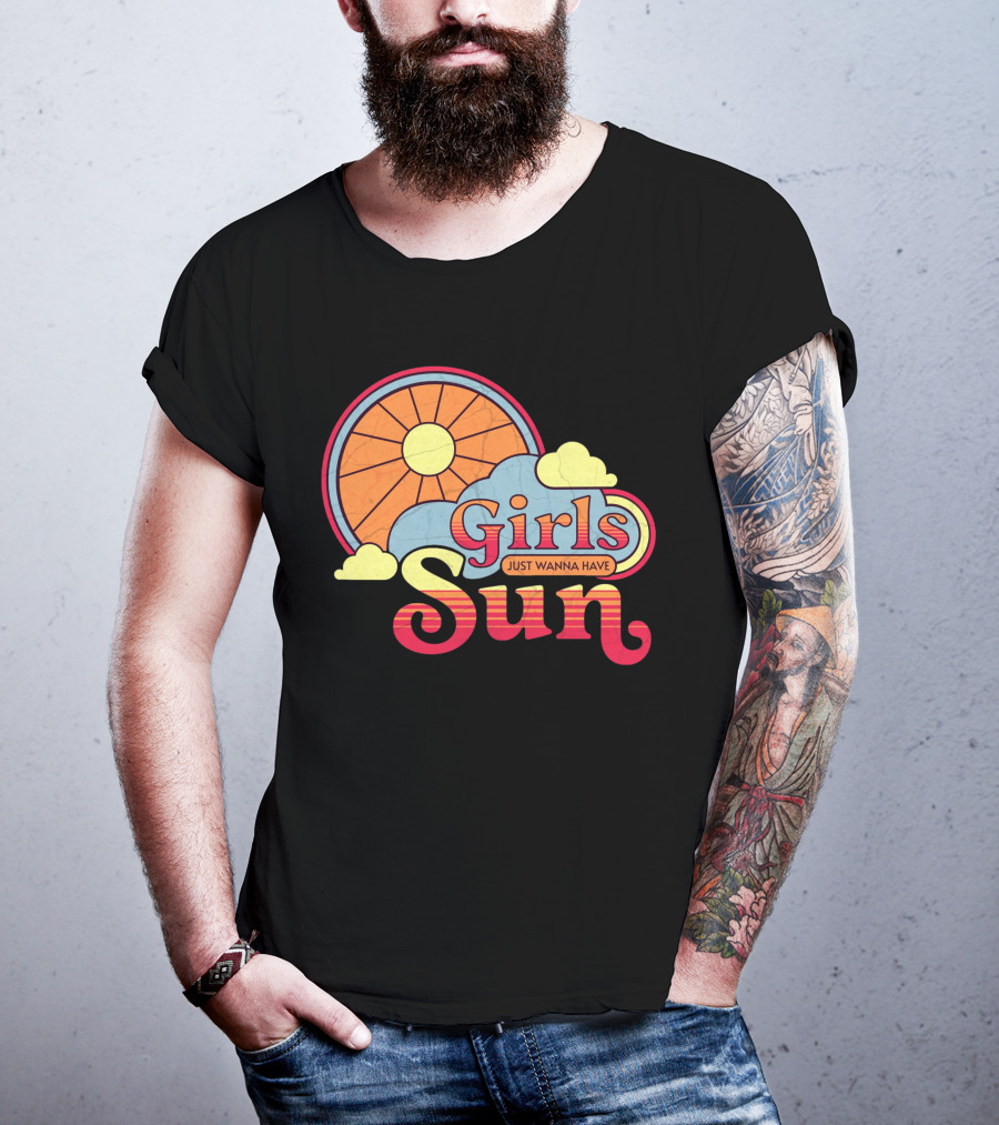 Girls Just Wanna Have Sun Retro Sunshine And Clouds T-Shirt