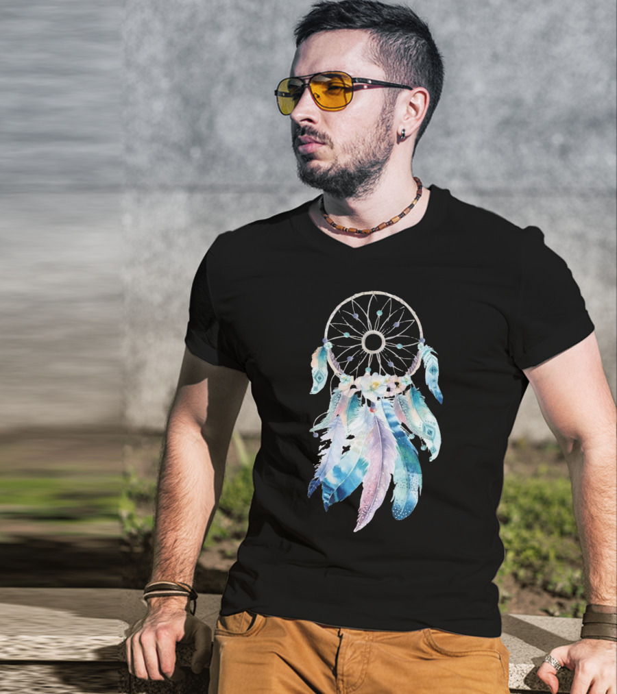 Harajuku Women Feather Dreamcatcher Flower Printed T-Shirt