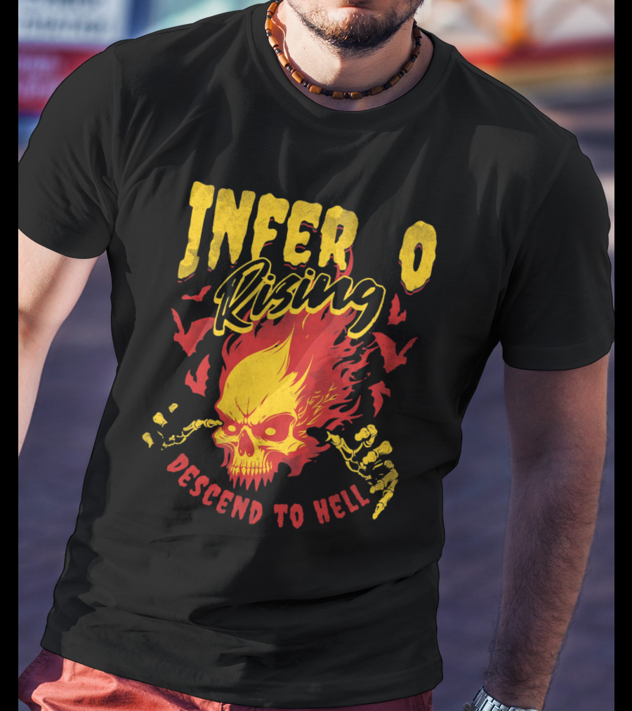 Inferno Rising Descend To Hell Fiery Skull T-Shirt