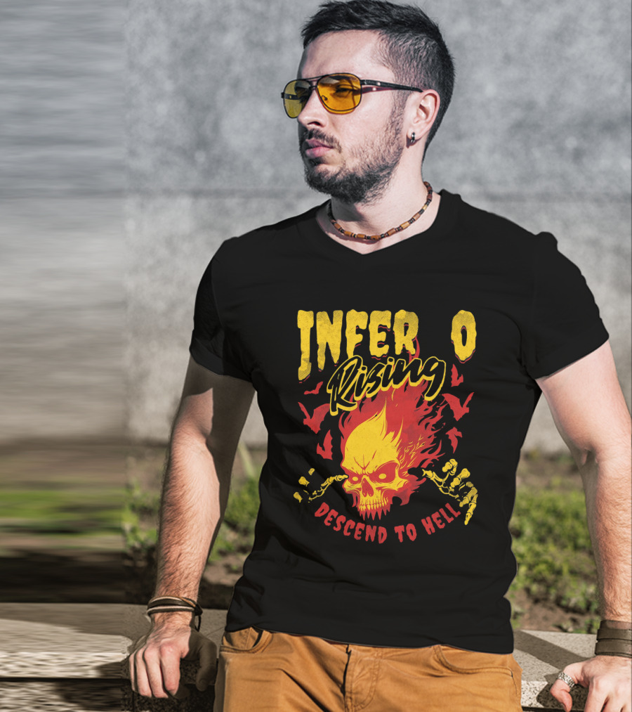 Inferno Rising Descend To Hell Fiery Skull T-Shirt