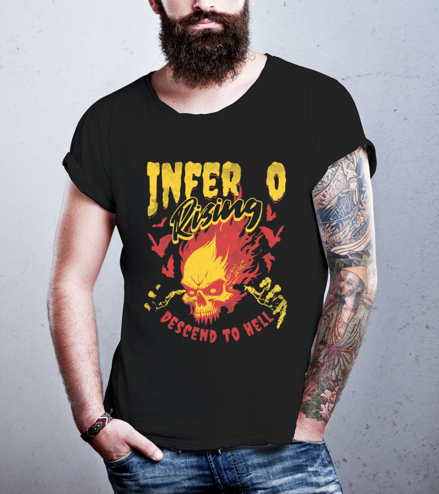 Inferno Rising Descend To Hell Fiery Skull T-Shirt
