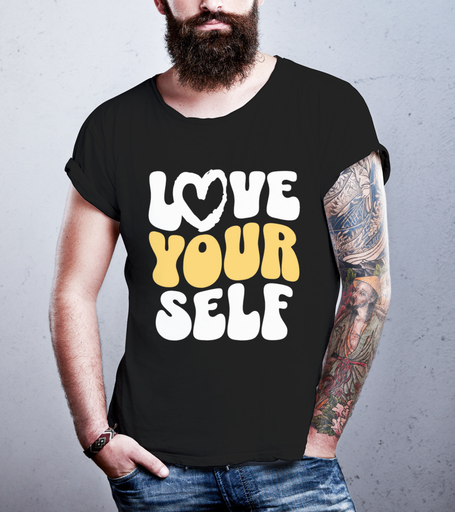 Love Your Self Heart Wavy Typography T-Shirt