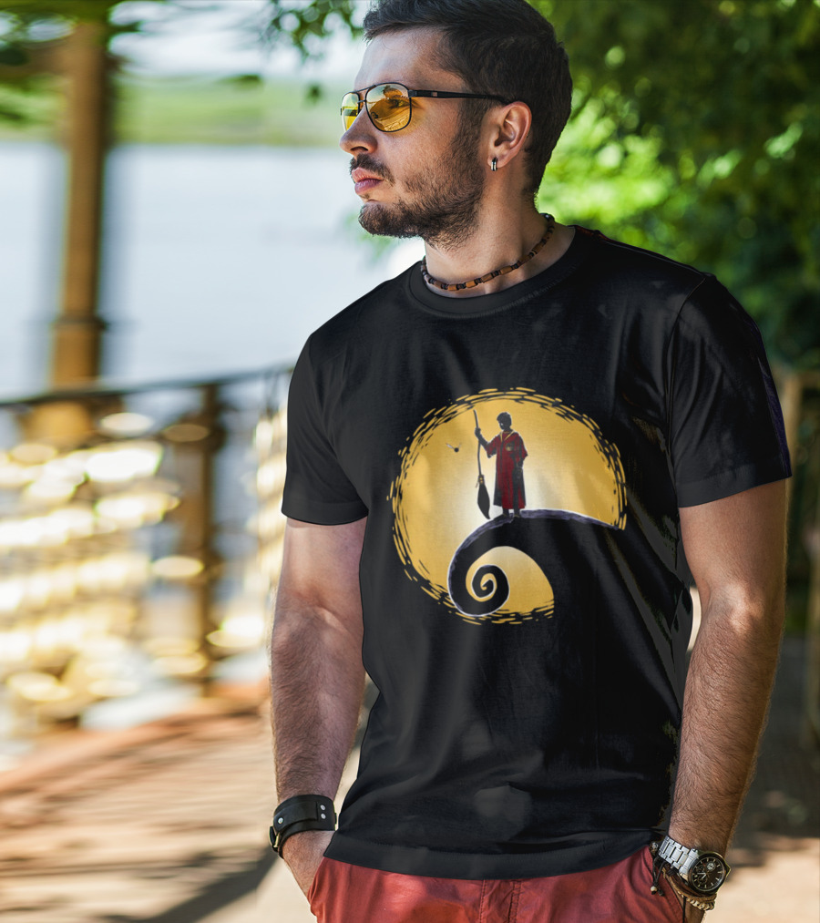 Quidditch Before Christmas Wizards Moon Scene T-Shirt
