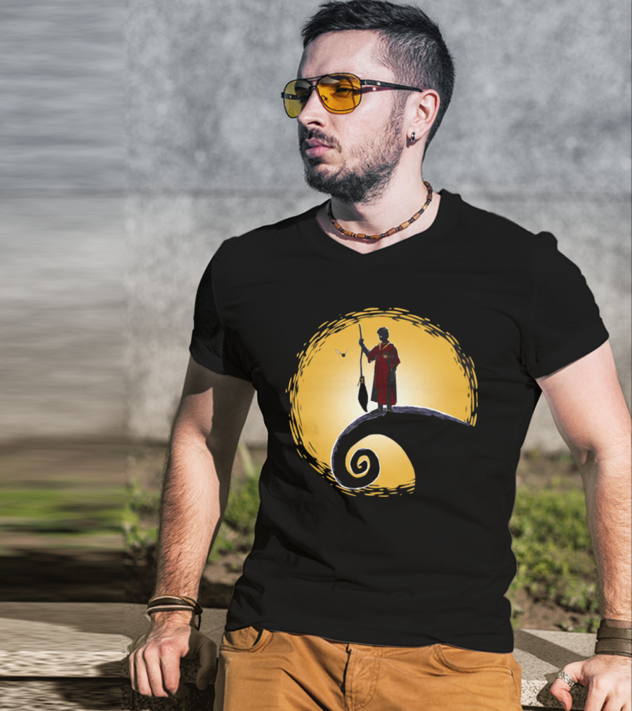 Quidditch Before Christmas Wizards Moon Scene T-Shirt