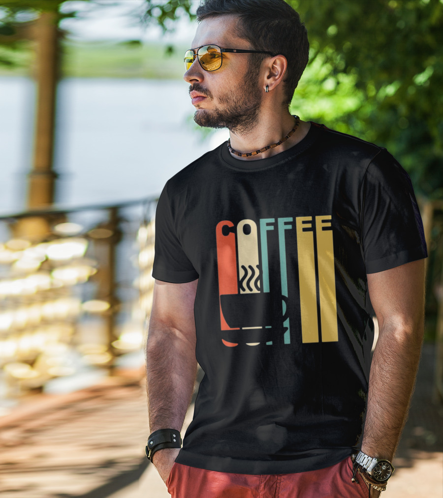 Vintage Coffee Cup Retro Stripes COFFEE Text T-Shirt