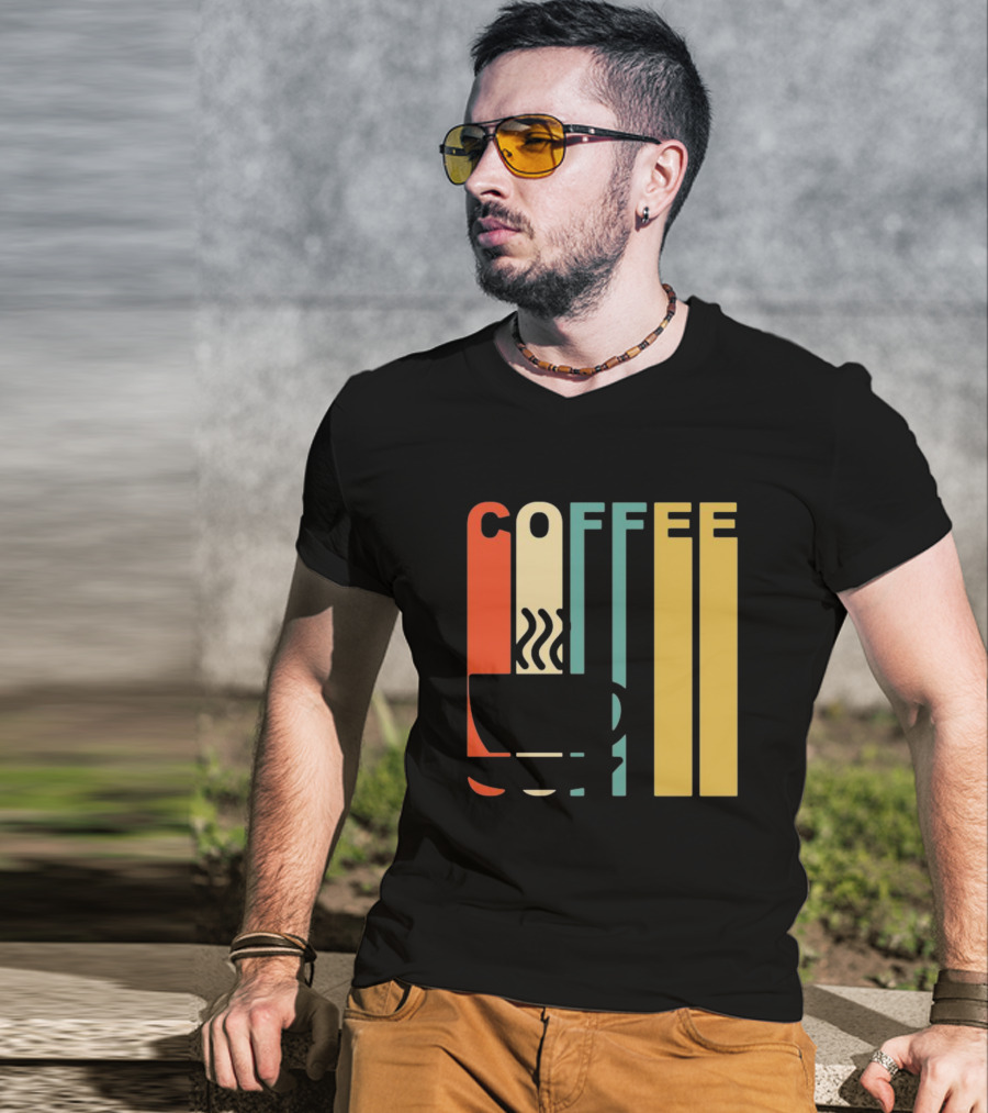 Vintage Coffee Cup Retro Stripes COFFEE Text T-Shirt