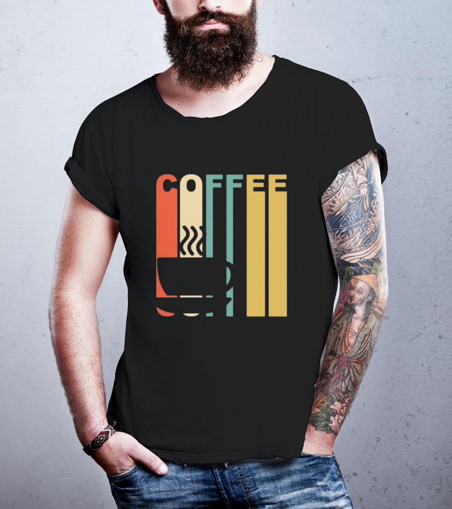 Vintage Coffee Cup Retro Stripes COFFEE Text T-Shirt