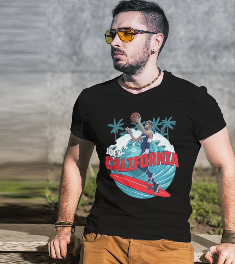 Joey California Basketball Surfing UConn Wave Palms T-Shirt