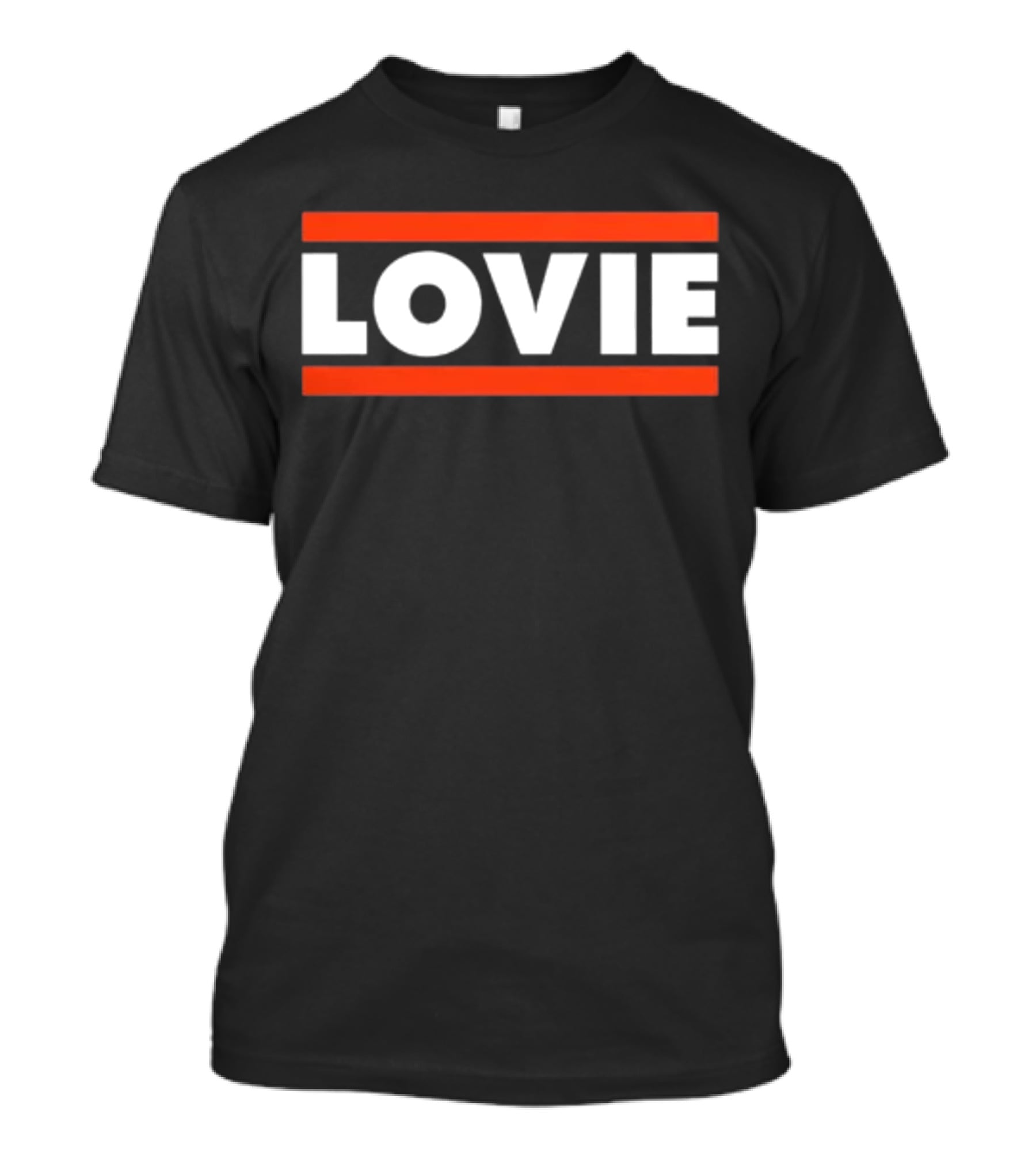 LOVIE Bold Block Letters With Red Stripes T-Shirt