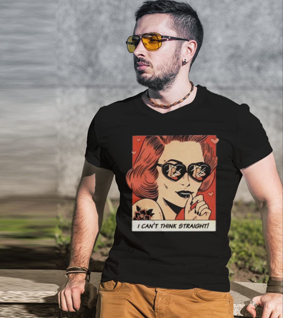 I Can't Think Straight Retro Comic Style Red Hearts Sunglasses Woman T-Shirt