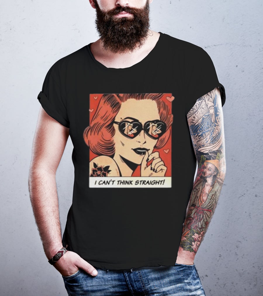 I Can't Think Straight Retro Comic Style Red Hearts Sunglasses Woman T-Shirt