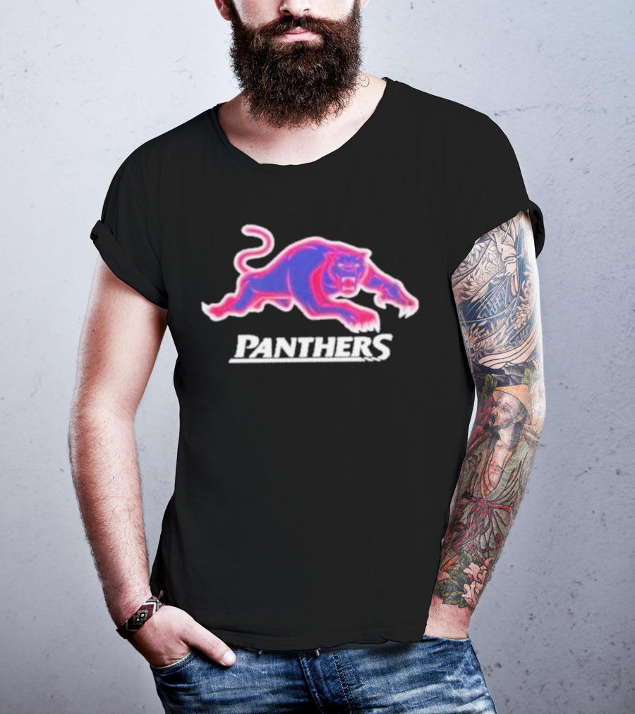 Penrith Panthers Retro Style Neon Pink Blue Panther T-Shirt