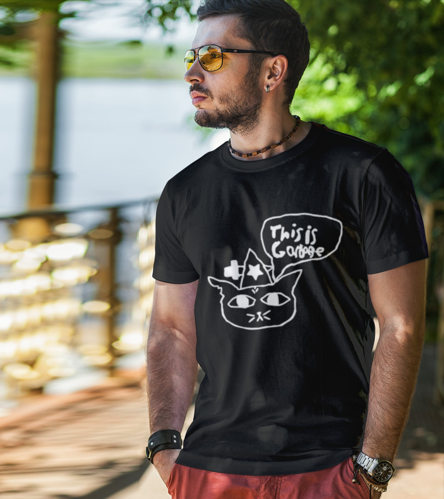 This Is Garbage Cat Wizard Hat Stars Speech Bubble Drawing T-Shirt