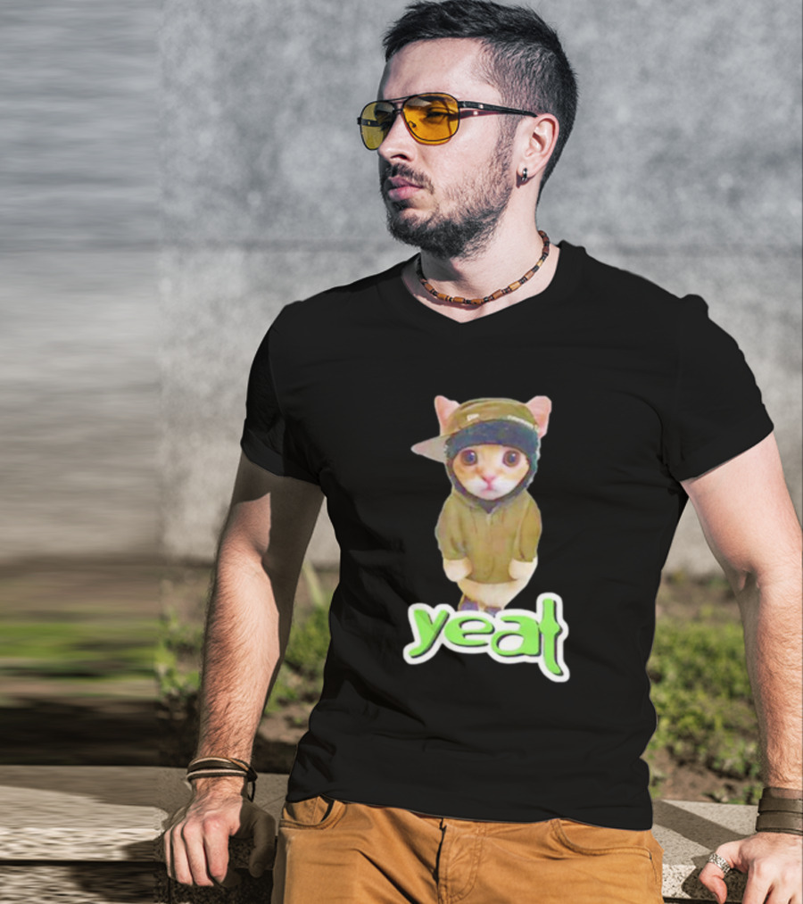 Yeat Cat Funny Hoodie And Cap Cat Image T-Shirt
