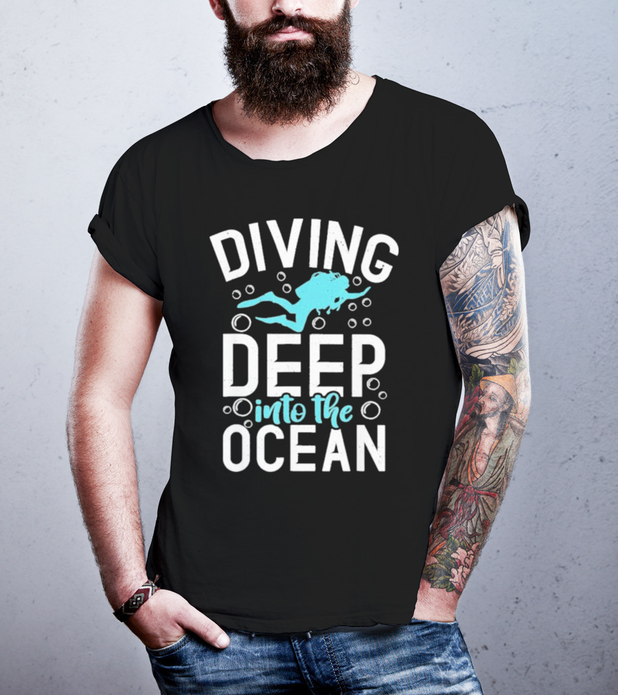 Diving Deep Into The Ocean With Diver Silhouette And Bubbles T-Shirt