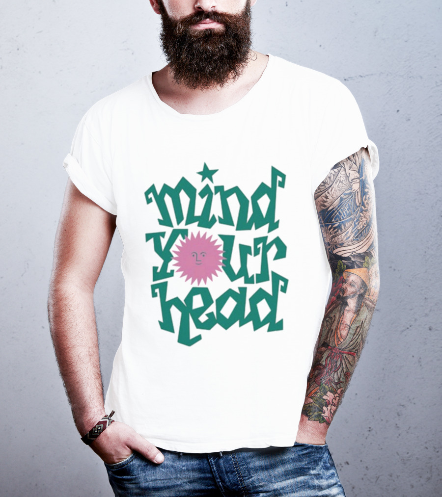 Mind Your Head Funky Text With Pink Smiling Sunburst T-Shirt