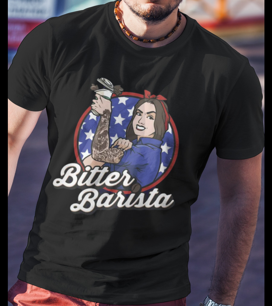 Bitter Barista Tattoed Rosie Holding Coffee T-Shirt