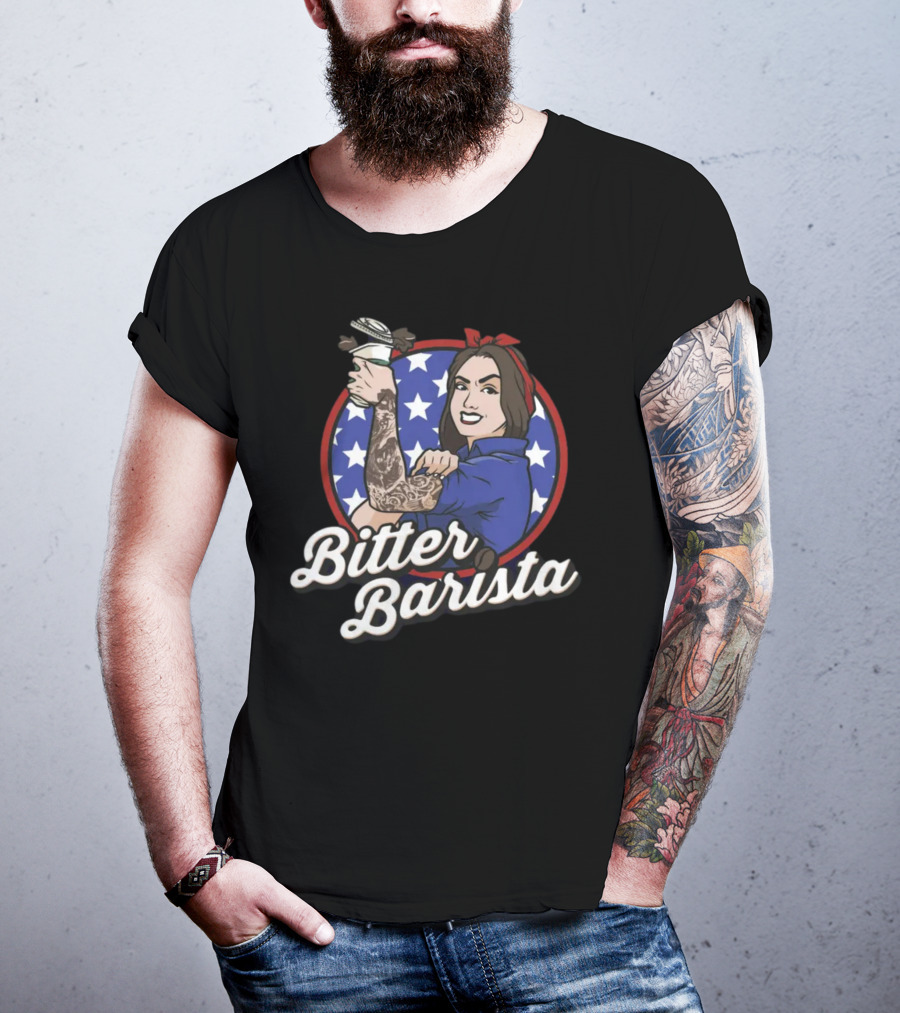 Bitter Barista Tattoed Rosie Holding Coffee T-Shirt