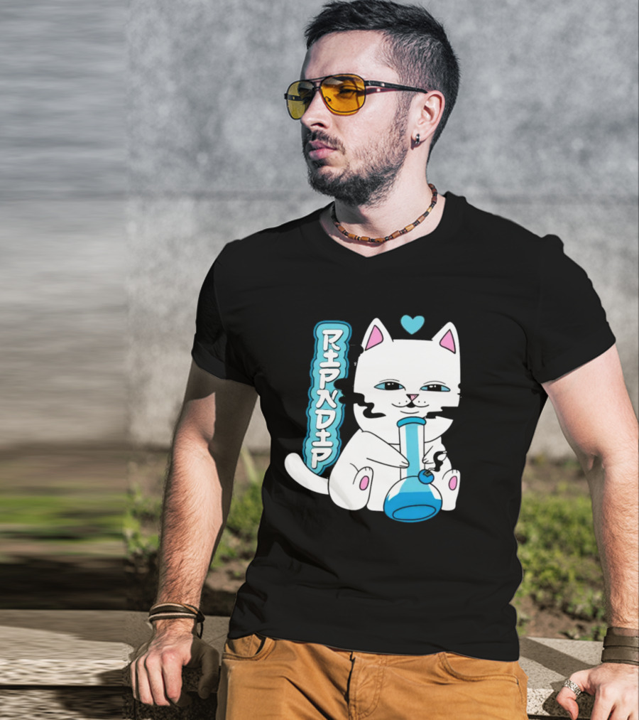 Ripndip Clothing Cat With Bong And Heart Motif T-Shirt