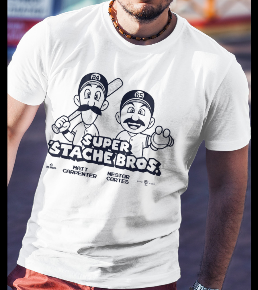Super Stache Bros Matt Carpenter Nestor Cortes Baseball Parody Characters 24 65 Stache Bros MLB Players Team Names Caricatures T-Shirt