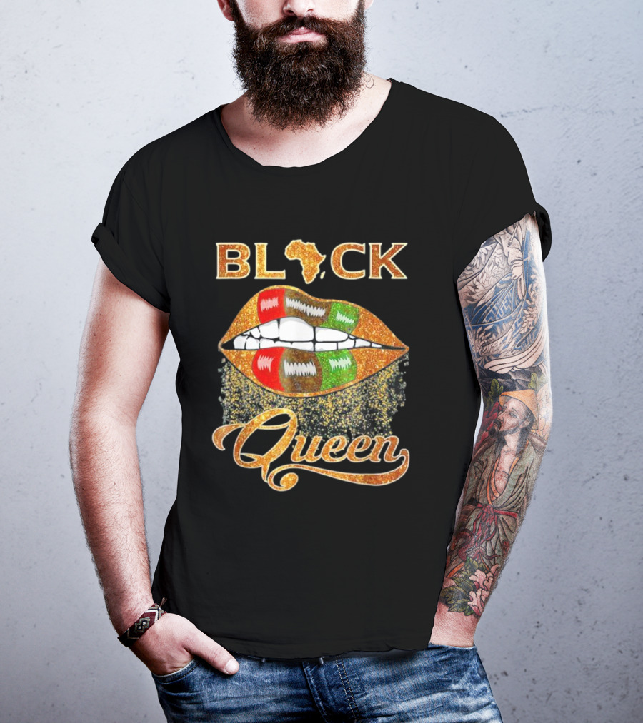 Black Queen Lips Red Green African Flag Africa T-Shirt