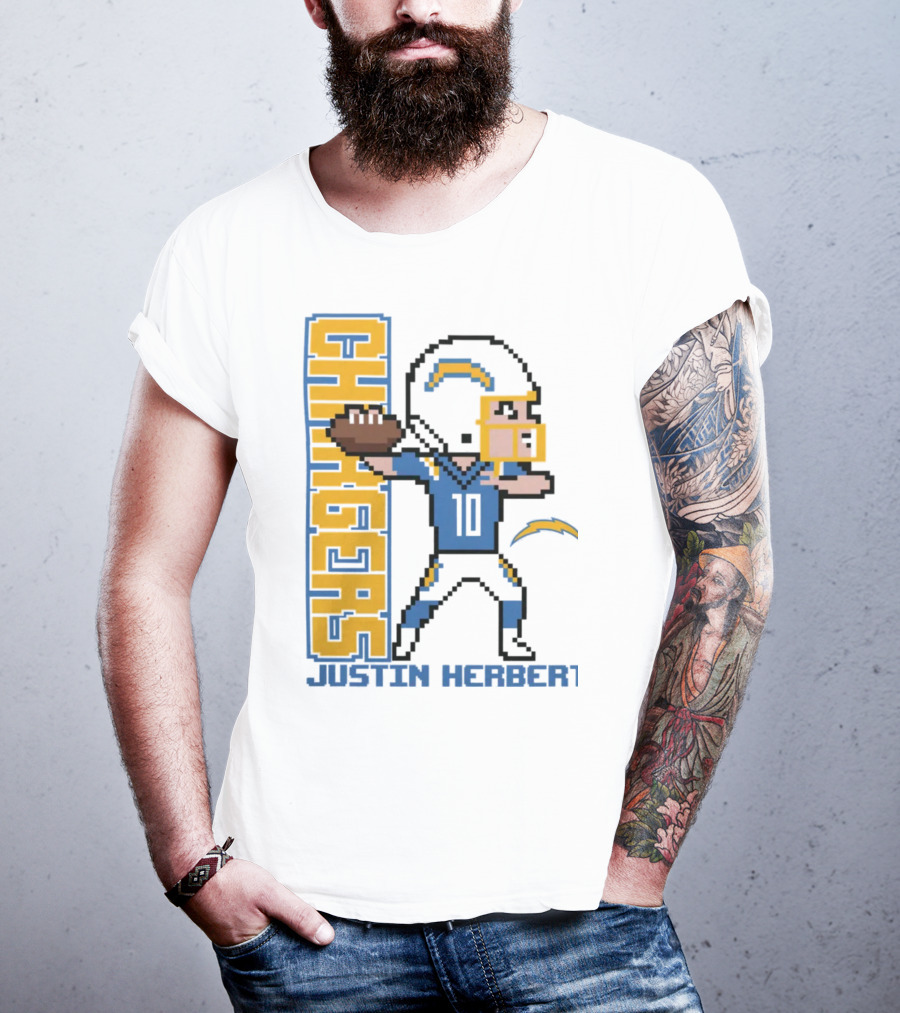 Justin Herbert Los Angeles Chargers Pixel Player 10 T-Shirt