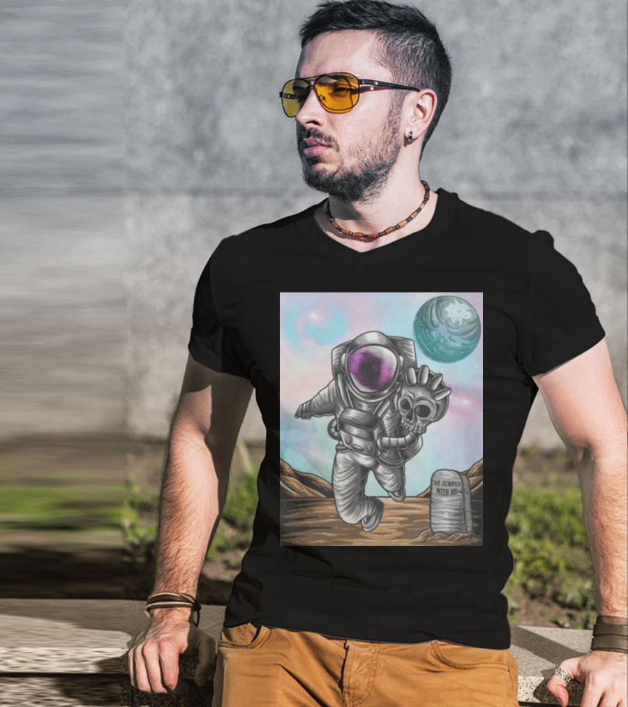 Slim Reaper Essential Youth Astronaut Skull Moon Tombstone He Jumped With Me T-Shirt