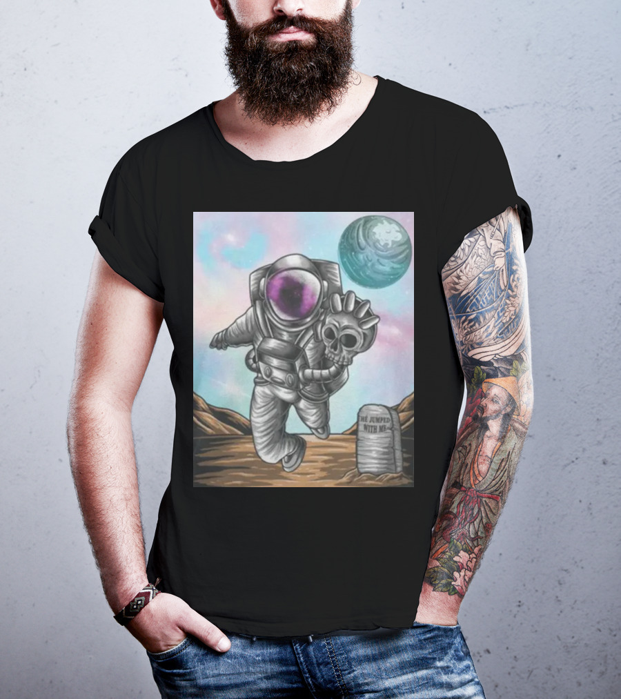 Slim Reaper Essential Youth Astronaut Skull Moon Tombstone He Jumped With Me T-Shirt