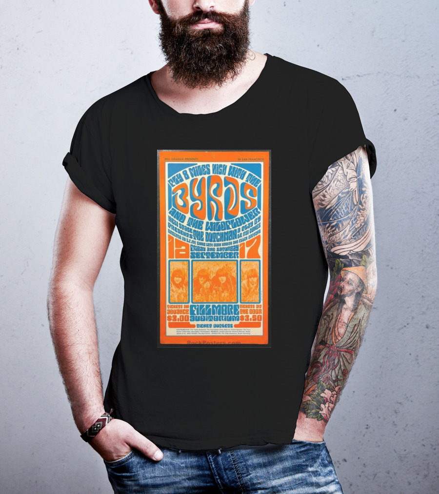 Bill Graham Presents Byrds And Wildflower September 1966 Fillmore Auditorium San Francisco T-Shirt
