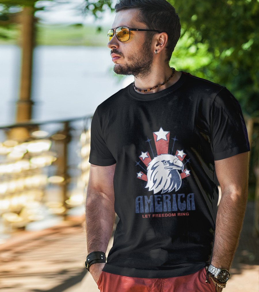 America Let Freedom Ring Bald Eagle Stars T-Shirt