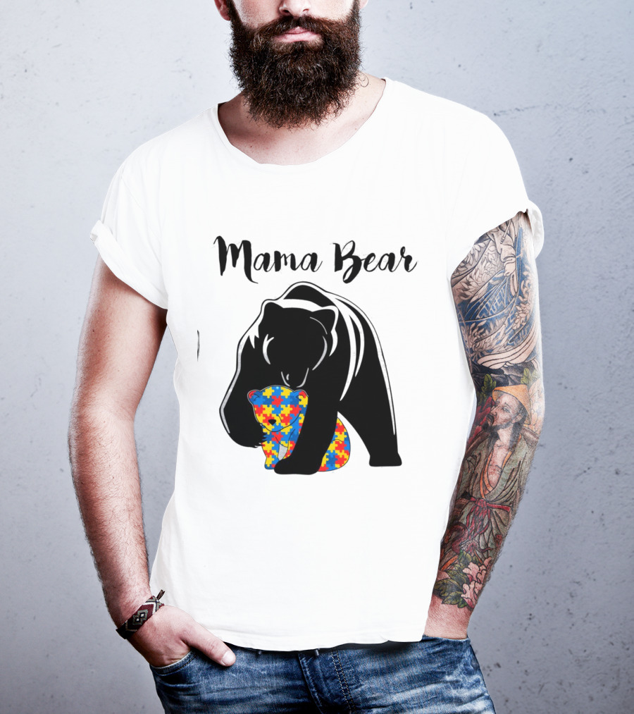 Mama Bear Autism Puzzle Piece Hug T-Shirt