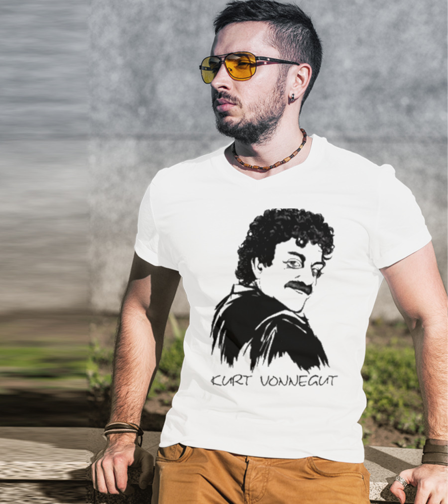 Kurt Vonnegut Black And White Stylized T-Shirt