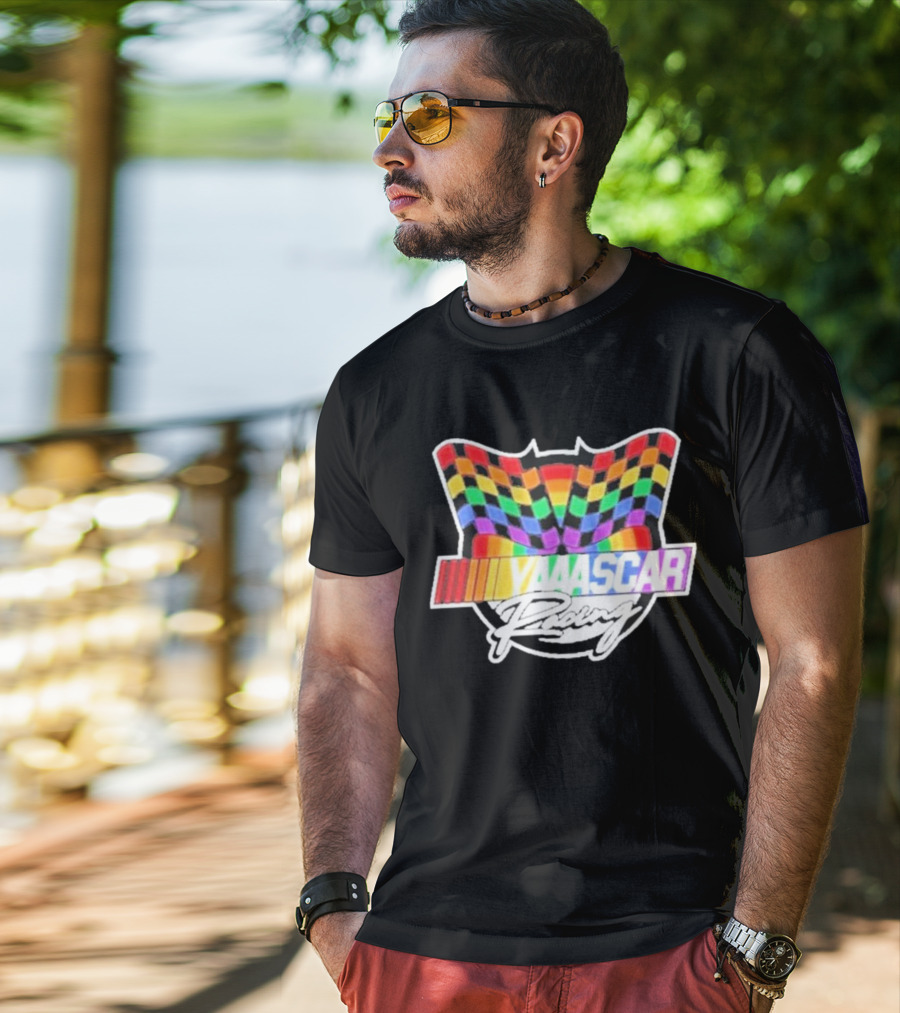 Yaascar Racing Rainbow Checkered Flag T-Shirt