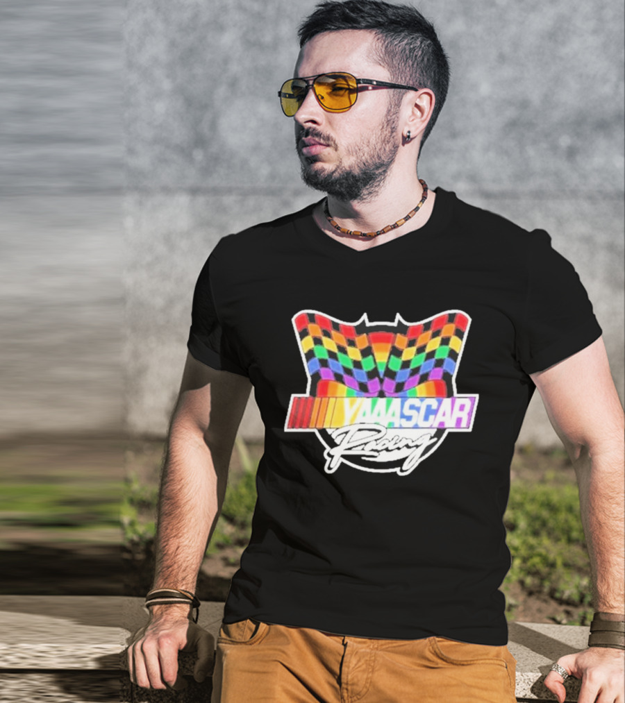 Yaascar Racing Rainbow Checkered Flag T-Shirt
