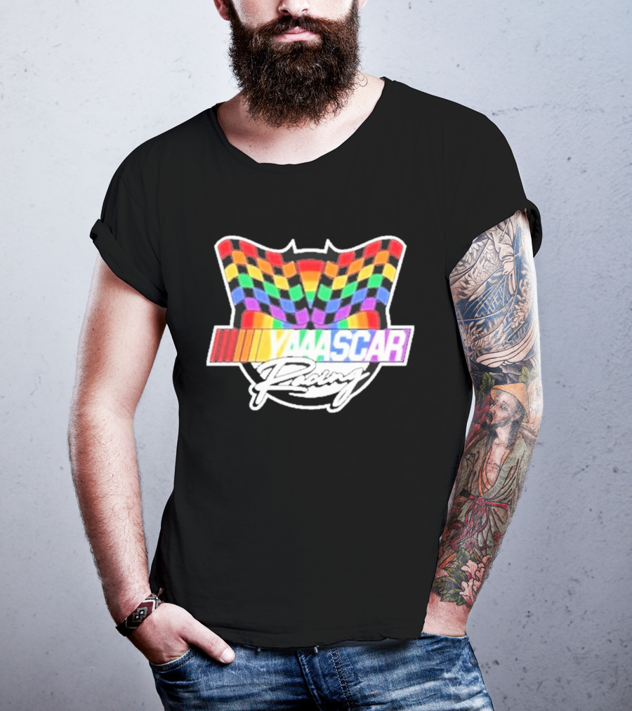 Yaascar Racing Rainbow Checkered Flag T-Shirt