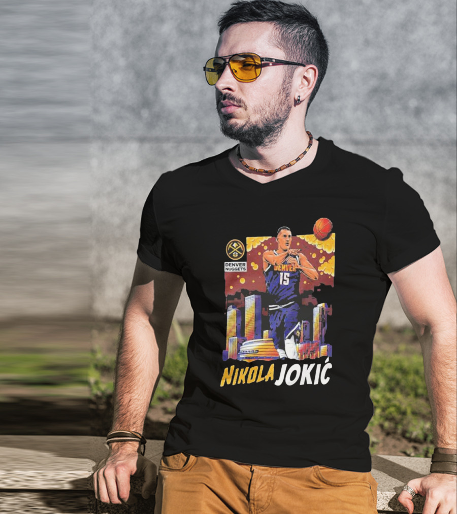 Nikola Jokic Denver Nuggets Nba Player Basketball Skyline T-Shirt