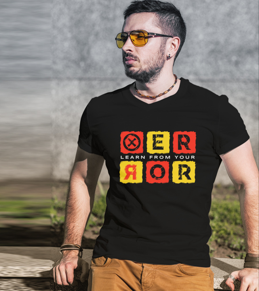 Learn From Your Error Red Yellow Grunge Typography Blocks T-Shirt