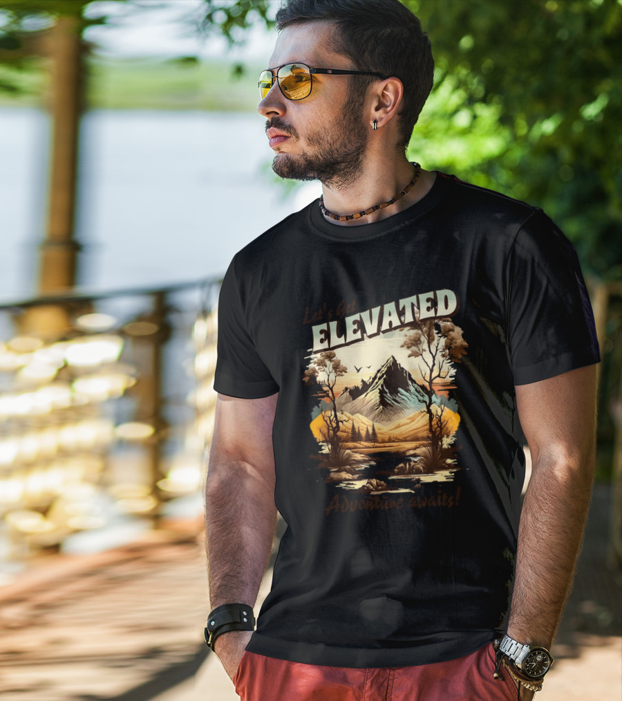 Let's Get Elevated Adventure Awaits Majestic Mountain Scene T-Shirt