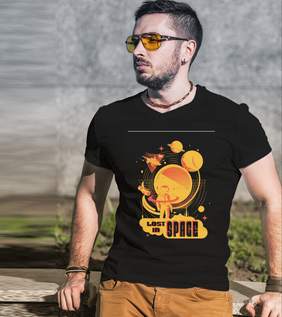 Lost In Space Astronaut With Planets And Rockets Retro T-Shirt