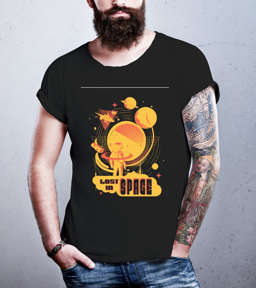 Lost In Space Astronaut With Planets And Rockets Retro T-Shirt